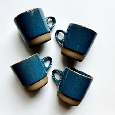 Set of 4 Heath Ceramics Moonstone Rim Line Stack Mugs, Blue & Brown Vintage 