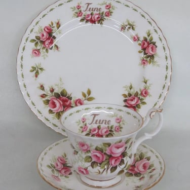 Royal Albert Bone China June Pink Roses Tea Cup Saucer and Plate Set 3781B