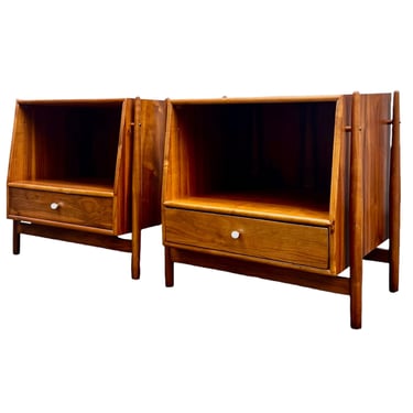 Free Shipping Within Continental US - Vintage Mid Century Modern End Table Set Dovetail Drawers by Kipp Stewart for Drexel 