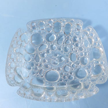 Mid Century Blenko Bubble Pebble Glass Ashtray - Clear Glass Bubble Ash Tray 