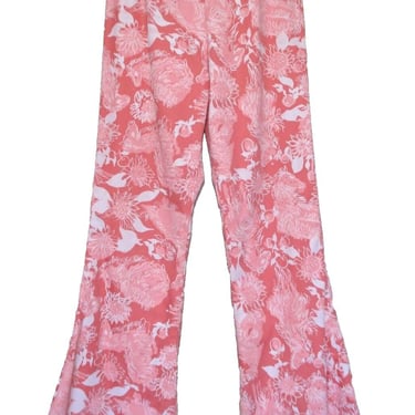 Bellbottoms, Vintage 1960s/70s Bell Bottom Pants, Size XS, Women 24" Waist Pink White Print 