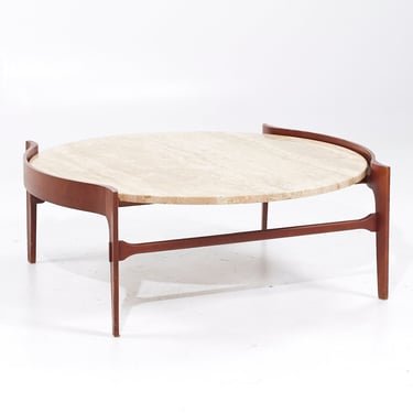Bertha Schaefer Mid Century Sculpted Travertine and Walnut Coffee Table - mcm 
