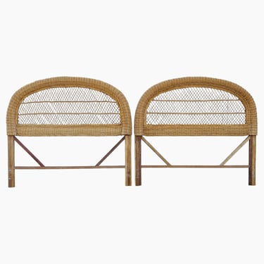 Rattan Full Headboards Pair - Set of 2 Wicker Coastal Boho Chic Hollywood Regency Bedroom Furniture 