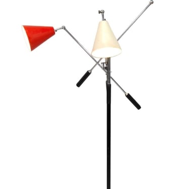 Angelo Lelli Triennale Floor Lamp by Arredoluce in Chrome, White, Red & Teal Italian 1950s 