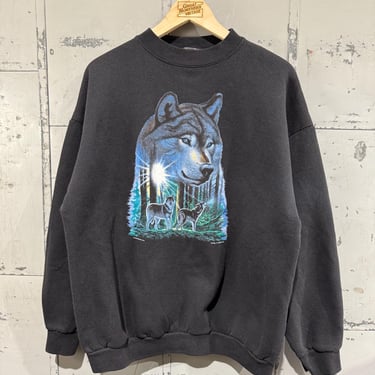 Vintage Black Wolf Nature Forest Crewneck Sweatshirt Wildlife Sweater 