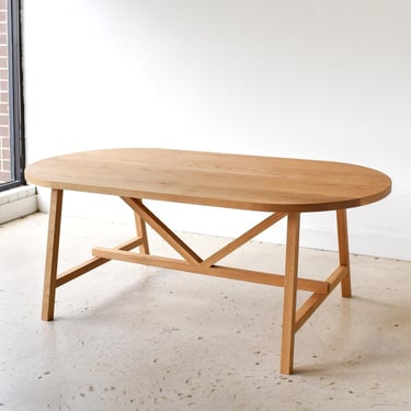 Oval Modern Trestle Dining Table / Kitchen Table with Butterfly Joinery 