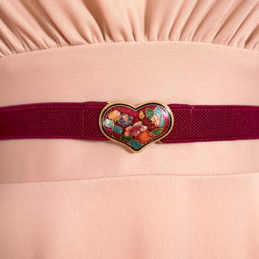 Beautiful Vintage 80s Butterfly & Flowers Little Cloisonné Heart Stretch Belt in Maroon 