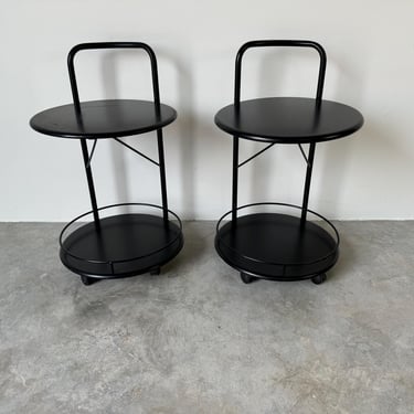 Italian Postmodern Bonaldo Casa Two - Tier Rolling Side Tables - A Pair 