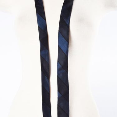 1950's Black Stripe ULTRA SKINNY TIE Navy Dark Blue Silk Cervantes 1960's Rockabilly Mid Century Necktie Suit Tie 