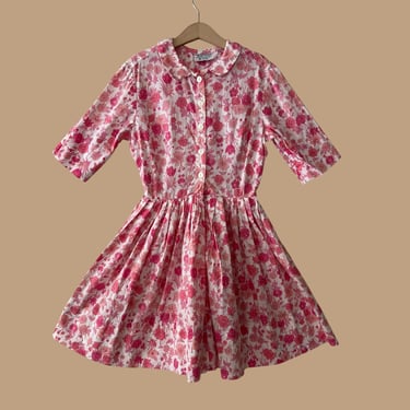 1950s Girls Dress, 50s Girls Dress, Vtg 50s Girls Floral Dress, 1950s Girls Cotton Dress 