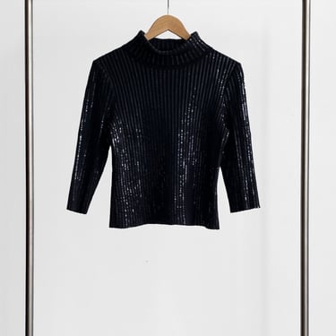 Sequined Black Turtleneck Sweater