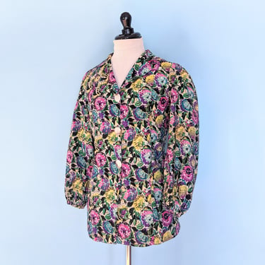 Vintage 80s Multi Color Floral Jacket, Vintage 1980s Lightweight Tailored Blazer 