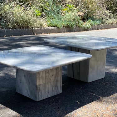 Pair of Square Carrara Marble Coffee Tables or Side Tables 