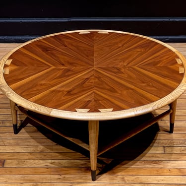 Restored Lane Acclaim Round Coffee Table - Mid Century Modern Danish Style Walnut Coffee Table 