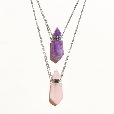 CRYSTAL POINT PERFUME BOTTLE OIL TINCTURE NECKLACE