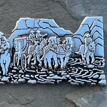 D'Molina ~ Vintage Mexico Sterling Silver Old West Cowboy Scene with Horses and Stagecoach Pin / Brooch 