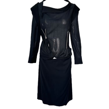 Rare 2000s Hussein Chalayan Black Asymmetrical Avant Garde Zipper Dress