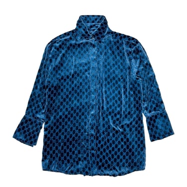 Gucci Blue Velour Button Down Top