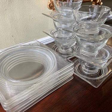 Art Deco Glass Plates Teacups and Saucers Service For Six 