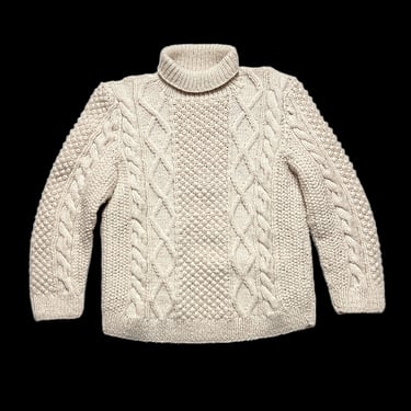 Vintage Women's Wool Fisherman Sweater ~ Turtleneck ~ Cable Knit ~ Jumper / Pullover ~ Fishing ~ Irish / Ireland 