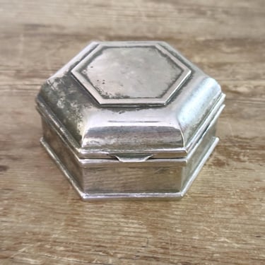 Vintage Ring Box, Silver Plate Hexagonal Hinged Top Trinket Box, Godinger Jewelry Casket 