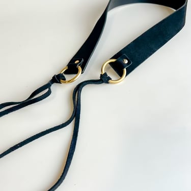 1970s Black Suede Tie Fringe Belt
