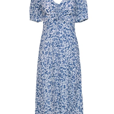 Favorite Daughter - Blue &amp; White Print &quot;Flora&quot; Short Sleeve Maxi Dress Sz S
