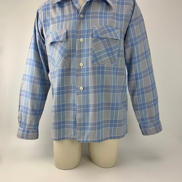 1940's Plaid Shirt - Cotton Flannel - KNOCKAROUND Label - Flap Patch pockets - Long Lapels - Men's Size Medium 