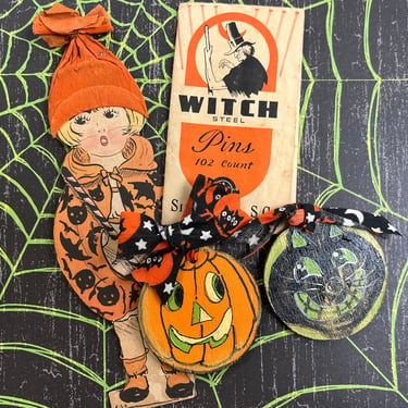 vintage Halloween ephemera collection Witch steel pins 