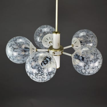 White and Transparent Sputnik Chandelier, Vintage Pendant Light, Atomic Light Fixture, Emi Poljčane Yugoslavia, 1970's Space Age Light, MCM 