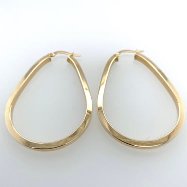 Modernist Timeless 14k Yellow Gold Oval Teardrop Hoop Pierced Earrings Italy 3.6g 
