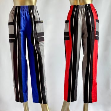 Color Block Nu Wave 1980's Pants Elastic Waist Red Royal Blue Black & Grey 