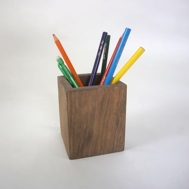 Wood Pencil and Pen Holder Makeup and Accessories Organizer - Aged Oak 