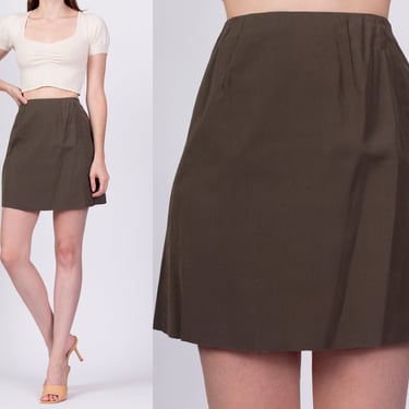 70s Olive Mini Skirt - Extra Small, 24.5