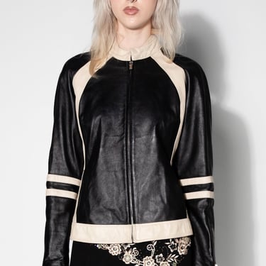 Black & White Wilson Leather Racer Jacket