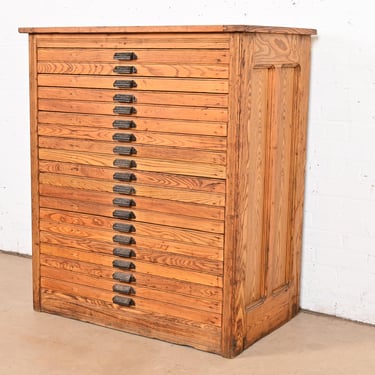 Antique Oak 20-Drawer Architect&#8217;s Blueprint Flat File Cabinet by Hamilton, Circa 1900