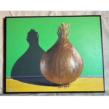 Pop Art still life painting on canvas of an onion, by Brooklyn artist River Box, 11 x 14 