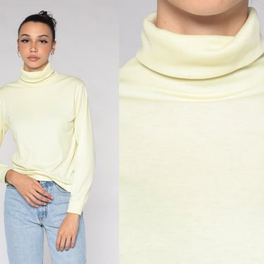 Pale Yellow Turtleneck 90s Long Sleeve Shirt Basic Top Normcore Pullover Simple Plain Layering Neutral Minimalist Tee Vintage 1990s Small S 