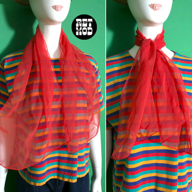 Vintage 50s 60s 70s Red Sheer Long Scarf 