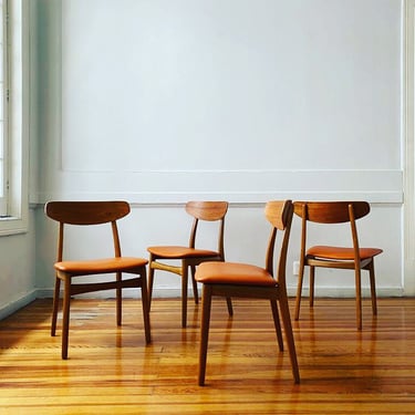 Danish Modern Teak, Oak & Leather Set of 4 Dining Chairs by Arkitekt Kjaernulf