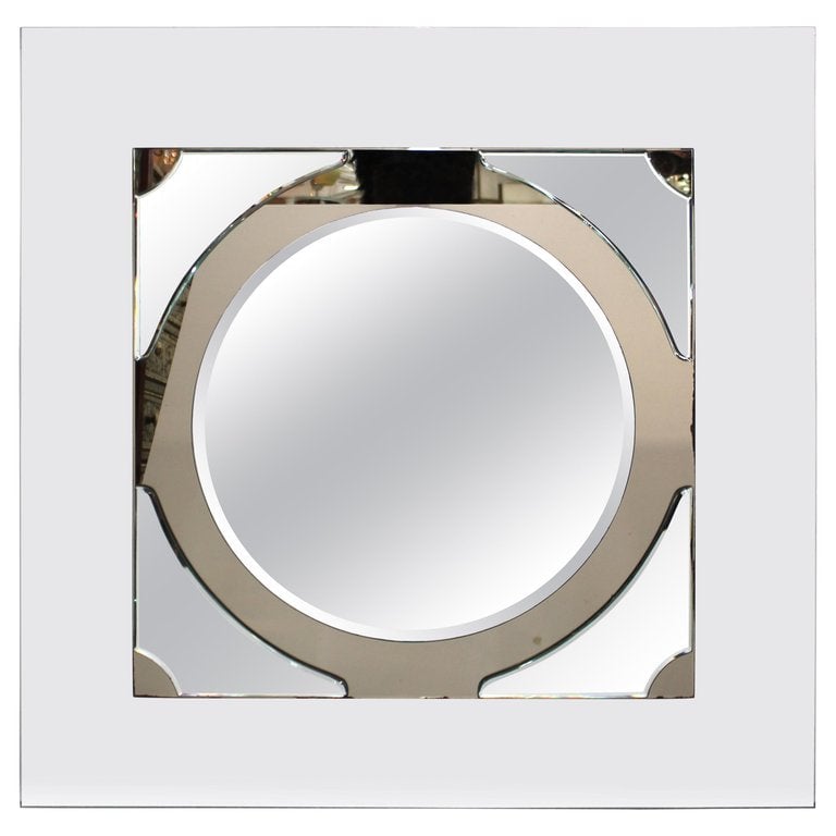 Postmodern Round Mirror on Rectangular Glass Frame | Showplace Antique ...