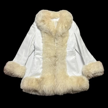 Vintage 1960s/1970s Women's PENNY LANE Style White Leather & Faux Fur Jacket ~ Hippie / Boho ~ Western ~ 