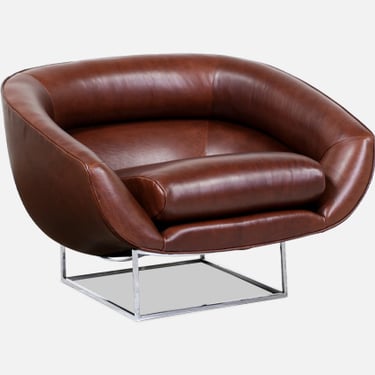 Milo Baughman Cognac Leather & Chrome Tub Chair for Thayer Coggin
