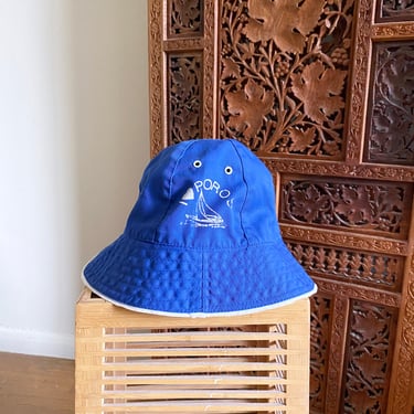 Vintage Bucket Hat, Blue and White, Cotton 