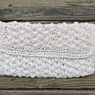 vintage white raffia clutch 1980s boho handbag envelope purse 