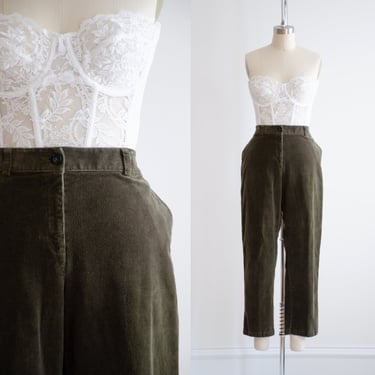 high waisted pants 90s vintage L.L. Bean olive brown corduroy straight leg trousers 