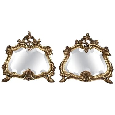 Pair of Small Beveled Italian Rococo Gilded Mirrors