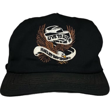 Vintage 80s/90s Harley Davidson “Live to Ride, Ride to Live” Embroidered Motorcycle Strap Back Hat Cap 