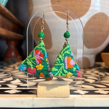 BPR Green Floral Triangle Earrings