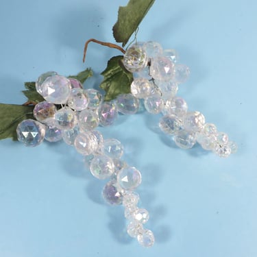 Vintage Clear Lucite Grapes -  Two Retro Clusters of Clear Plastic Grapes 